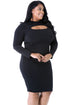 Black Long Sleeve Keyhole Bodycon Plus Size Dress